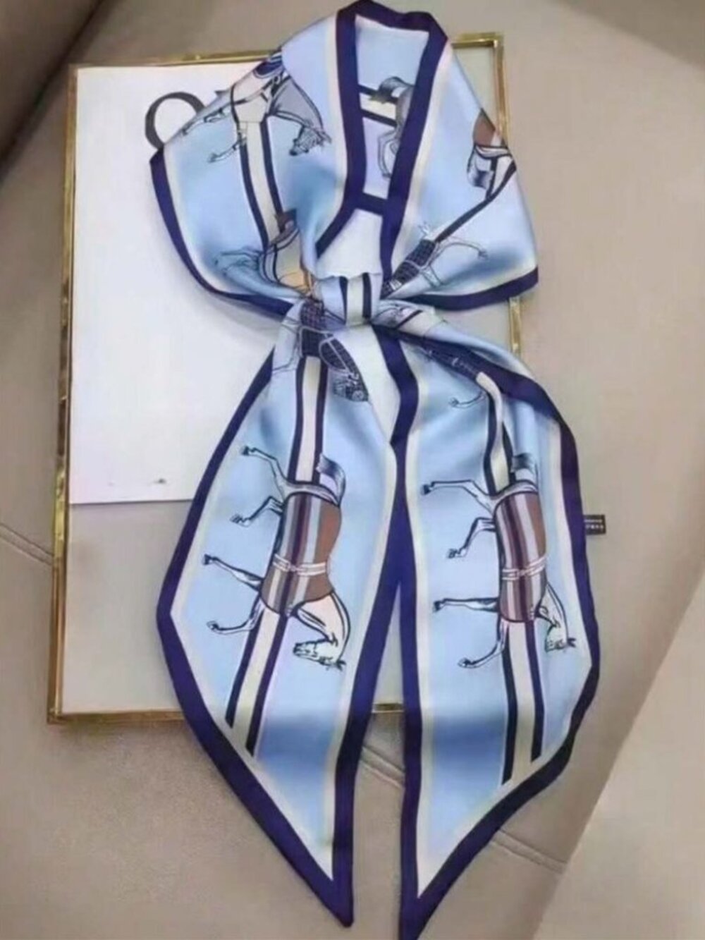 Light BlueEquestrian Print Scarf N1421